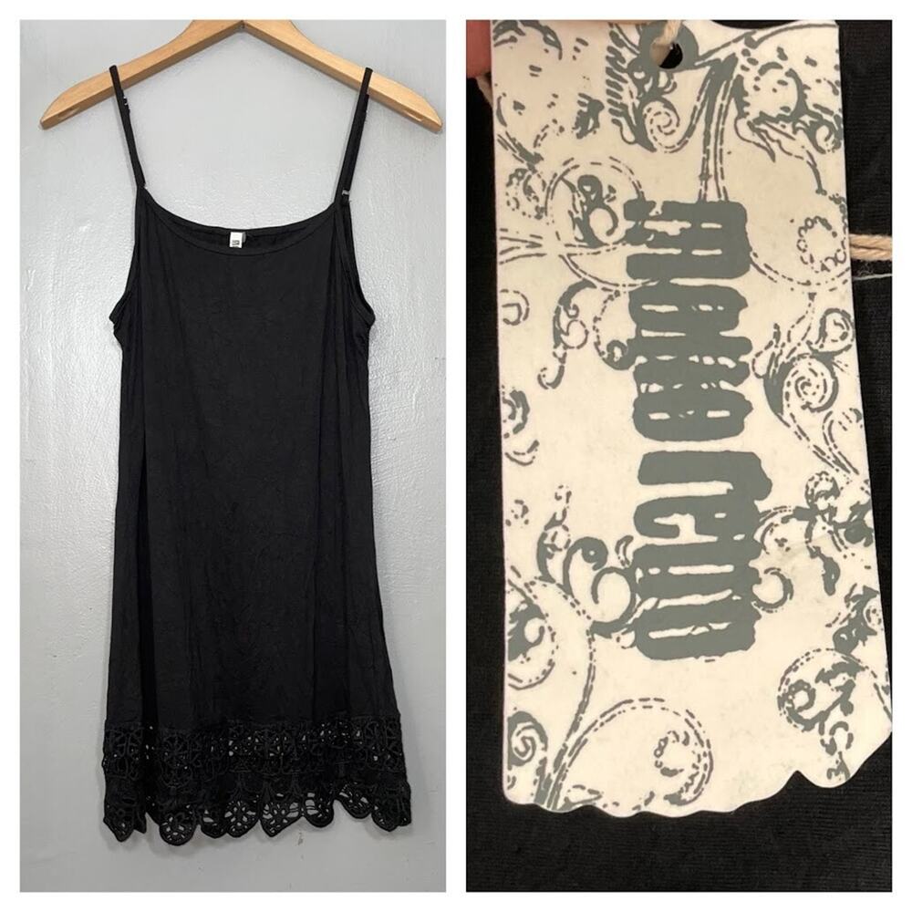 Black Crochet Lace Trimmed Cami Slip Size Small Dark Romantic Whimsigoth Dress